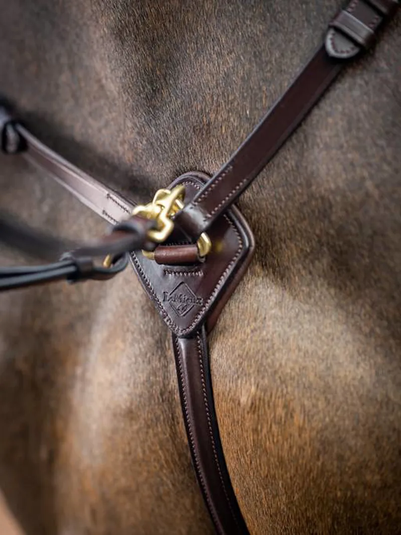 LeMieux Breastplate with D-Ring Clip On Martingale Attachment - Havana/Brass